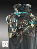 Upcycled eco couture fabric neck cowl scarf, street style, deconstructed, edgy reconstructed  wearable art.