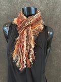 (Boho style scarf in autumn maroon rust shades, funky scarves