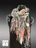 Artisan Boho Art Scarf – Upcycled Fabric & Fiber Statement Wrap, Shreds Fringie Scarf