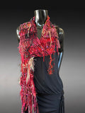 Bold red blend artistic knit boho scarf, Avant garde fashion scarf