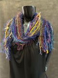 Eclectic bohemian style scarf in purple navy jewel tone , Fringe Scarf, boho chic, fantasy rainbow scarf, tribal
