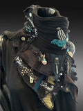 Upcycled eco couture fabric neck cowl scarf, street style, deconstructed, edgy reconstructed  wearable art.