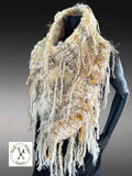 Luxe boho Art Yarn Cowl, Hand-Knit Statement Neck Warmer, Textured Cream Elfin neck warmer
