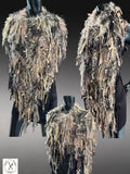 Poncho in neutral colors, Boho hippie fringed Poncho, shoulder wrap