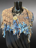 Knit luxury Bohemian faux fur cowl, blue beige shoulder wrap