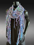 Lightweight knit purple pink scarf, bohemian jewel tone triangle -shape Scarf, ribbon knit scarf