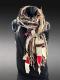 Shreds Eco-friendly beige black red Scarf, street style scarf, boho chic scarf
