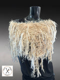 Boho style Ivory poncholette shoulder wrap, Fringed wrap with faux fur, luxury fur knit capulet