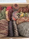 Knitting art yarn bundle, 1.5 lbs, fiber pack, weaving yarns, bulk burgundy green yarn gift box