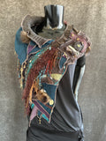 Woven saori style luxury eclectic style poncholette shoulder wrap, deconstructed fashion