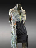 Bohemian style knit olive gray fringe scarf, Indie fashion