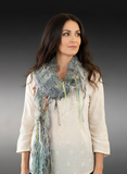 Bohemian style knit olive gray fringe scarf, Indie fashion