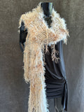 Women ivory boho scarf, Scrappy Fringed Scarf