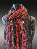Boho style luxury indie scarf in Autumn shades of burgundy rust brown fuscia