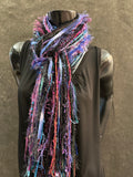 Boho Indie style art scarf in jewel tones and Blue purple aqua
