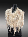 Boho knit poncho in ivory beige, fringed shawl in winter white, Tribal Wrap