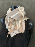 Upcycled couture taupe ivory neck cowl, eco-friendly fashion