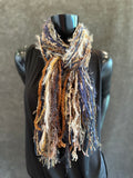Bohemian style Scarf, Blue Rust Tan handmade Scarf, boho fashion scarf, funky scarf