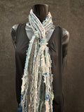 Petite Fringie Yarn Scarf, gray aqua teal white boho style short Scarf