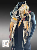 Couture One-of-a-Kind Sculptural Wearable Art Scarf in Mustard Black Beige | Handmade Fiber Art chunky cowl scarf