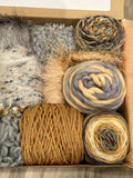 Knitting art yarn bundle, 1.5 lbs, fiber pack, weaving yarns, bulk cream gray yarn gift box