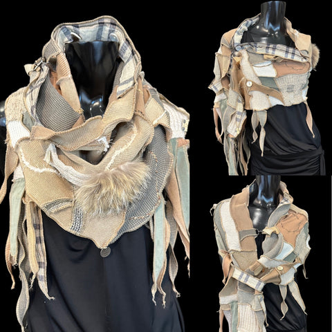 Versatile upcycled scarf or fabric poncho, freeform scarf