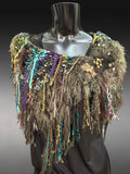 Avant garde merino Cowl with fringe and clasp, boho style accessories