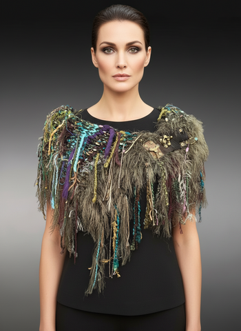 Avant garde merino Cowl with fringe and clasp, boho style accessories