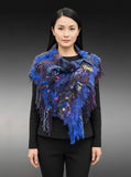 Saori style woven electric blue poncholette, bohemian or avant garde fashion shawl