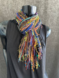 Mardi Gras fringie yarn scarf, vibrant color rainbow fringe scarf