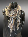 Bohemian style long scarf, Neutral scarf, Artisan scarf, boho accessory