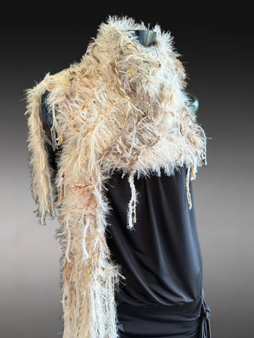Women ivory boho scarf, Scrappy Fringed Scarf