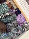Knitting art yarn bundle, 1.5 lbs, fiber pack, weaving yarns, bulk teal purple yarn gift box