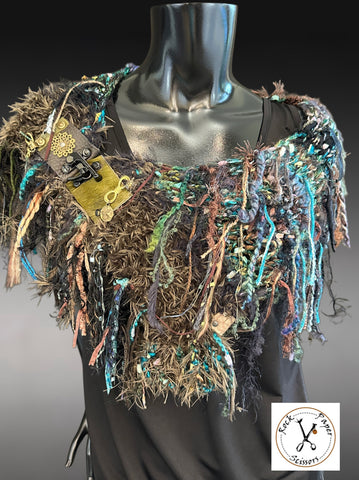 Avant garde merino Cowl with fringe and clasp, boho style accessories