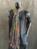 Mardi Gras fringie yarn scarf, vibrant color rainbow fringe scarf