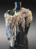 Bohemian style faux Fur wrap with fringe, luxury fur knit capulet, Textural Fiber Art Wrap