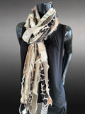 Bohemian long Boho eco-friendly Scarf, Shreds Fringie scarf, street style, animal print scarves,