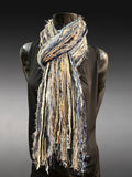 Bohemian style fashion scarf in blue jean tones, luxury art scarves