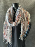 Unique handmade Boho style fringe scarf in pink peach gray, funky scarf