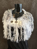 Luxury couture white cowl with charms, cosplay bride, bohemian shoulder wrap