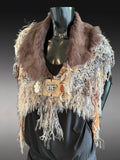 Luxury fur poncholette with clasp, couture avant garde fashion, game of thrones collar