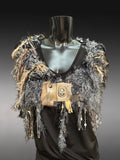 Luxury Textured Fringe Cowl with Leather Charm Detail – Wearable Art Fashion