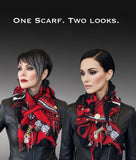 Boho couture fabric scarf, free form scarf, avant garde black red scarf