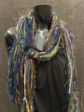 Boho style luxury eclectic Scarf, black olive teal brown, nature inspired art scarf