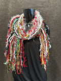 Christmas Color Fringie art yarn Scarf, red, green, lime, white glitzy yarns, secret Santa gift, ugly sweater