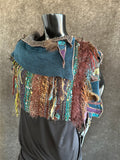 Woven saori style luxury eclectic style poncholette shoulder wrap, deconstructed fashion