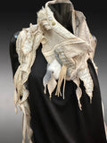 Couture One-of-a-Kind Sculptural Wearable Art Scarf in Ivory | Handmade Fiber Art Accessory