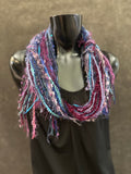 Boho Indie style short art scarf,  purple blue jewel tone scarf, bohemian inspired fashion