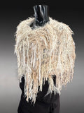 Boho knit poncho in ivory beige, fringed shawl in winter white, Tribal Wrap