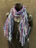 Boho Indie style short art scarf,  purple blue jewel tone scarf, bohemian inspired fashion